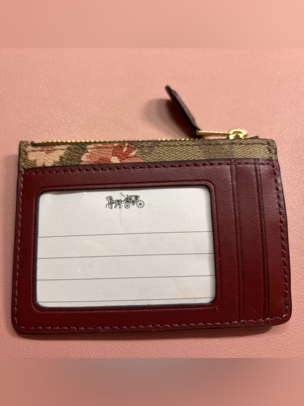 Coach Signature Mini Skinny ID Case IM/Khaki Coral Multi - Picture 2 of 5
